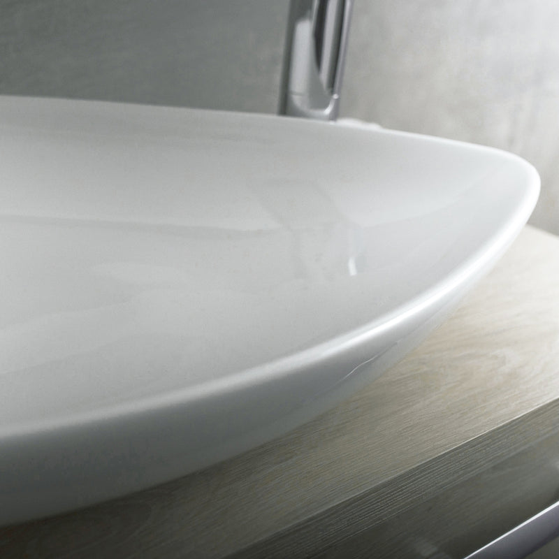 DAX Ceramic Triangle Single Bowl Bathroom Vessel Sink, White Finish, 26 x 18 x 5 Inches (BSN-223)