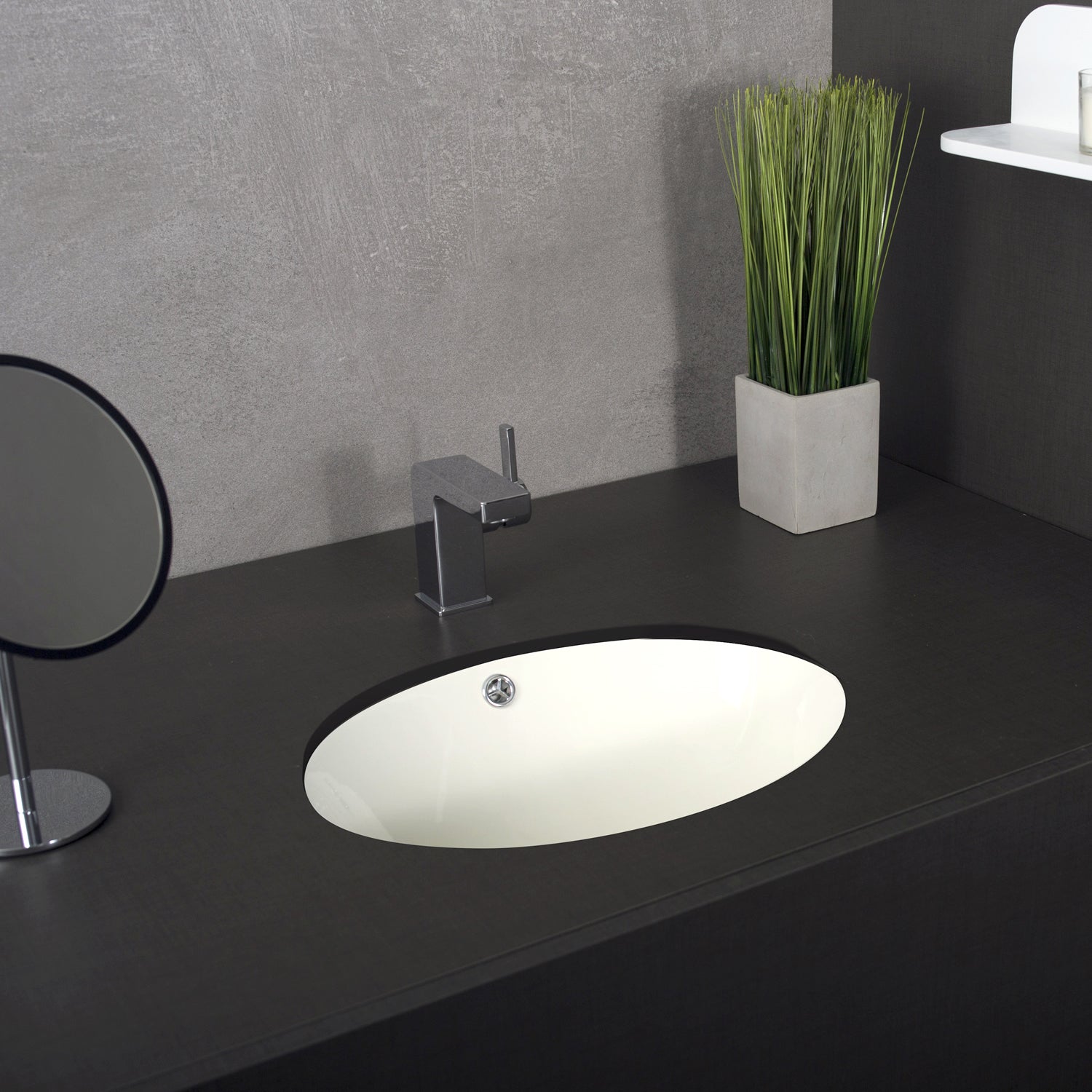 DAX Ceramic Oval Single Bowl Undermount Bathroom Sink, Ivory Finish, 19-1/2 x 16 x 8 Inches (BSN-201)