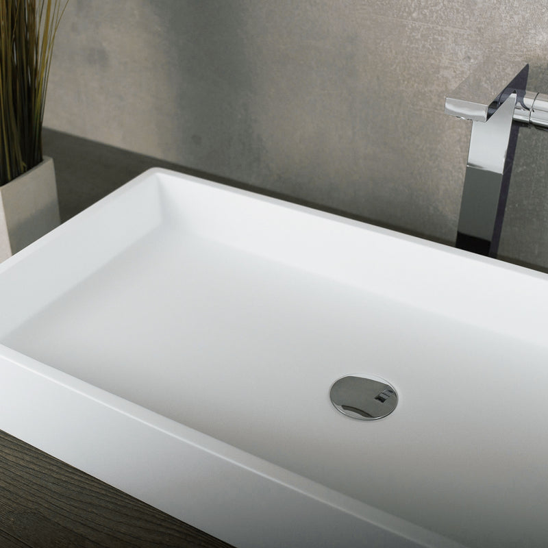 DAX Solid Surface Rectangle Single Bowl Bathroom Vessel Sink, White Matte Finish,  31-1/2 x 15-3/4 x 4-3/4 Inches (DAX-AB-1327)