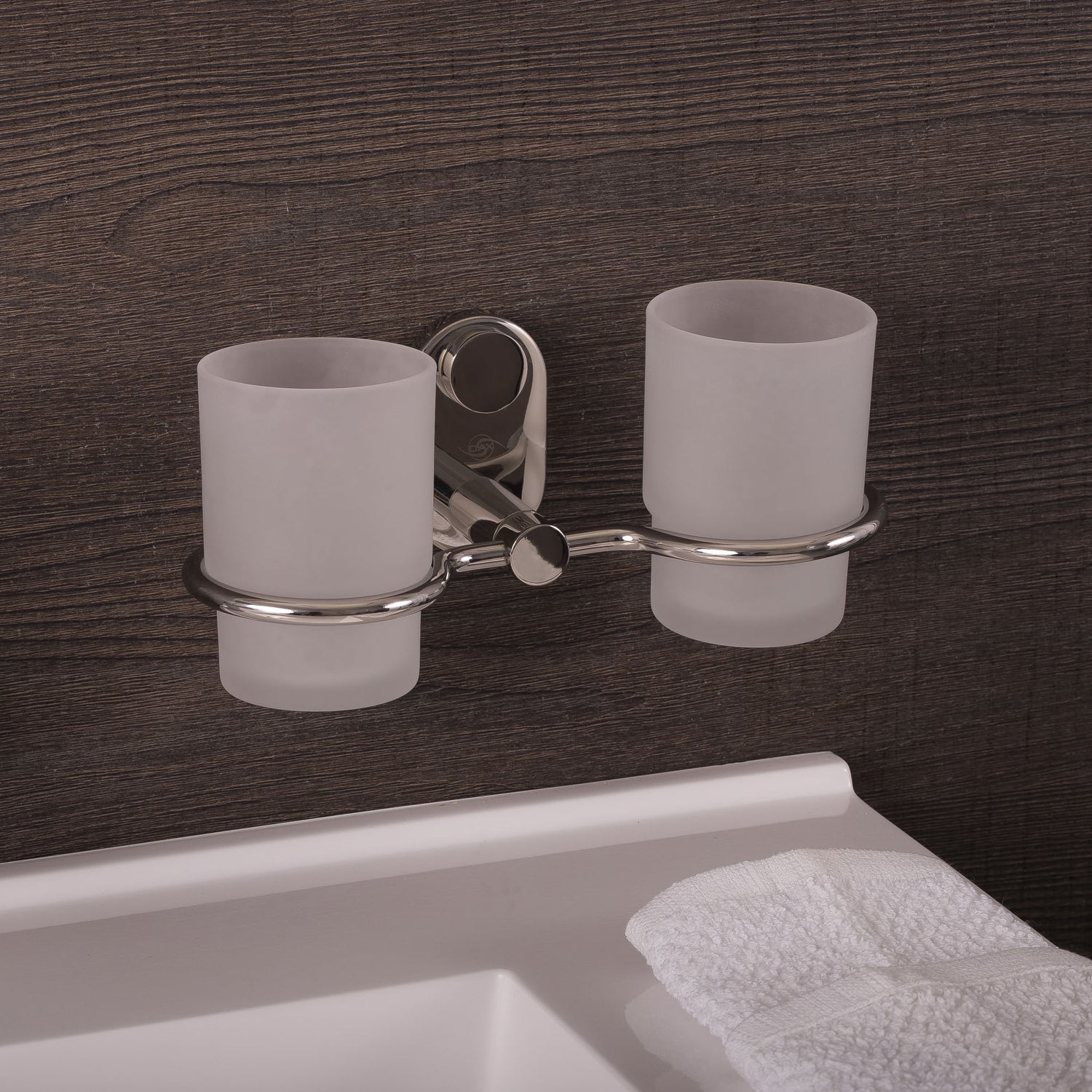DAX Bathroom Double Tumbler Toothbrush Holder, Wall Mount Stainless Steel with Glass Cup, Polish Finish, 8-1/4 x 3-3/4 x 4-1/8 Inches (DAX-G0214-P)