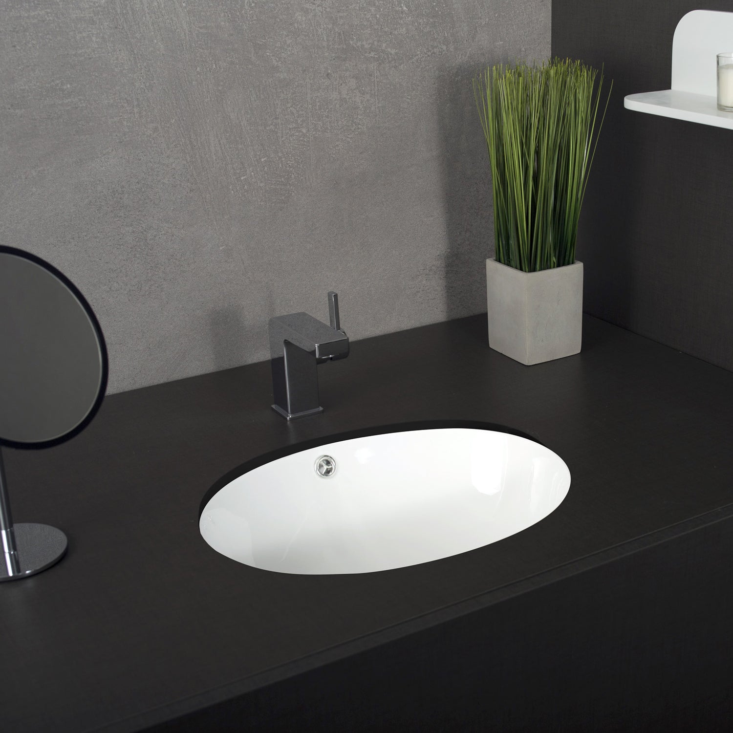 DAX Ceramic Oval Single Bowl Undermount Bathroom Sink, White Finish,  18-1/16 x 15-13/16 x 8-3/16 Inches (BSN-100)