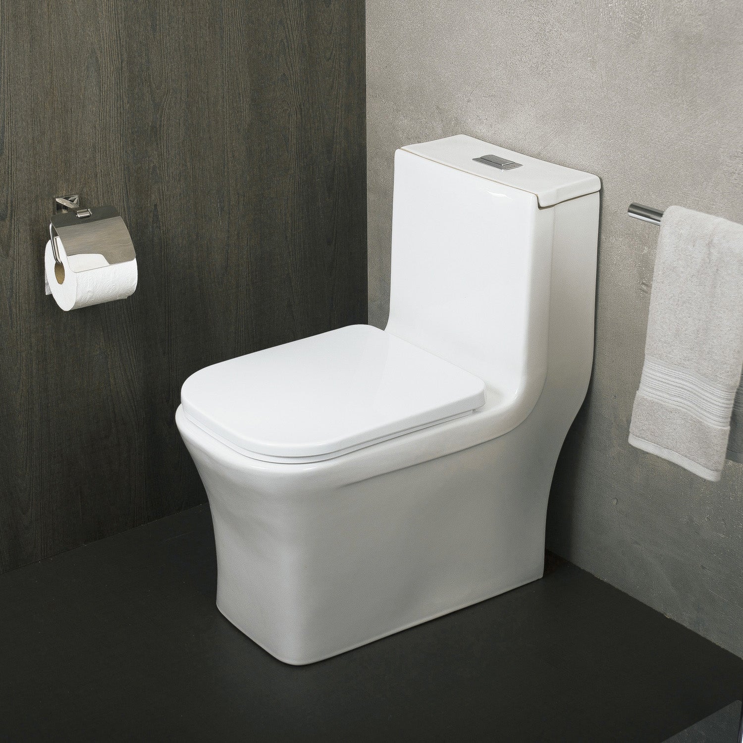 DAX One Piece Square Toilet with Soft Closing Seat and Dual Flush High-Efficiency, Porcelain, White Finish, Height 28-3/4 Inches (BSN-835)