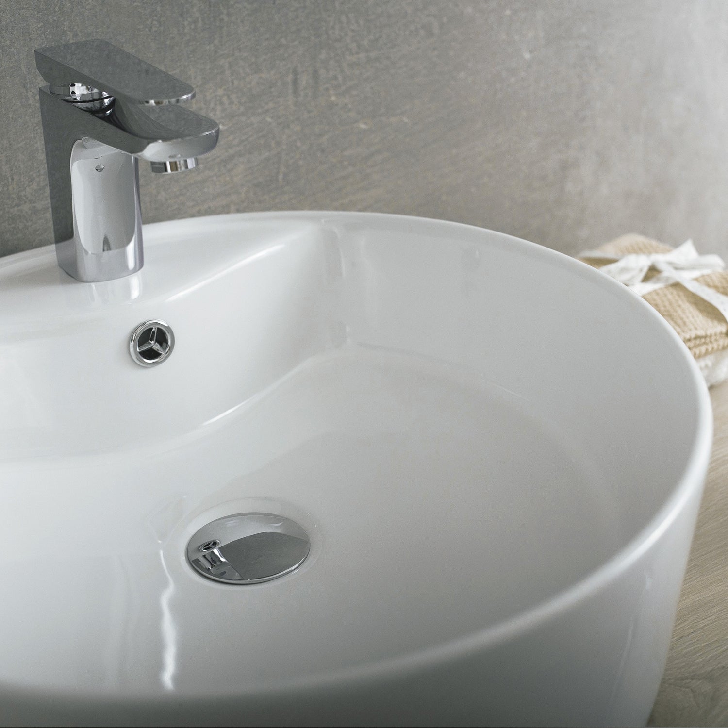 DAX Ceramic Round Single Bowl Bathroom Vessel Sink, White Finish, 18-5/16 x 5-15/16 x 18-5/16 Inches (BSN-222-A)
