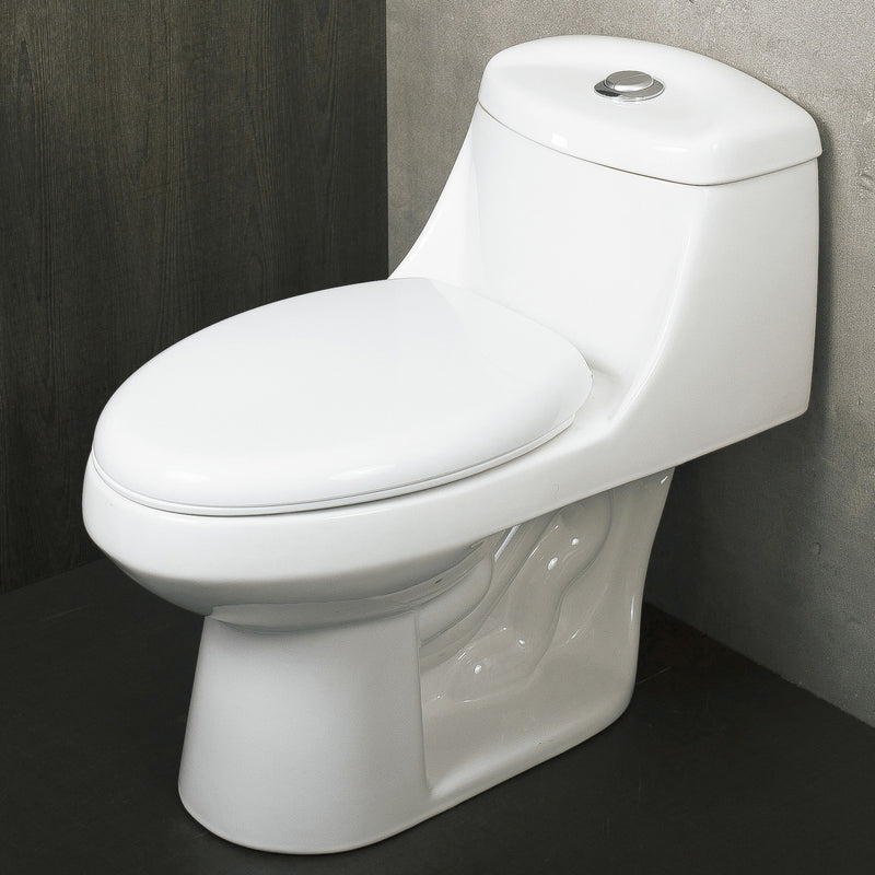 DAX One Piece Oval Toilet with Soft Closing Seat and Dual Flush High-Efficiency, Porcelain, White Finish, Height 25-1/2 Inches (BSN-11)