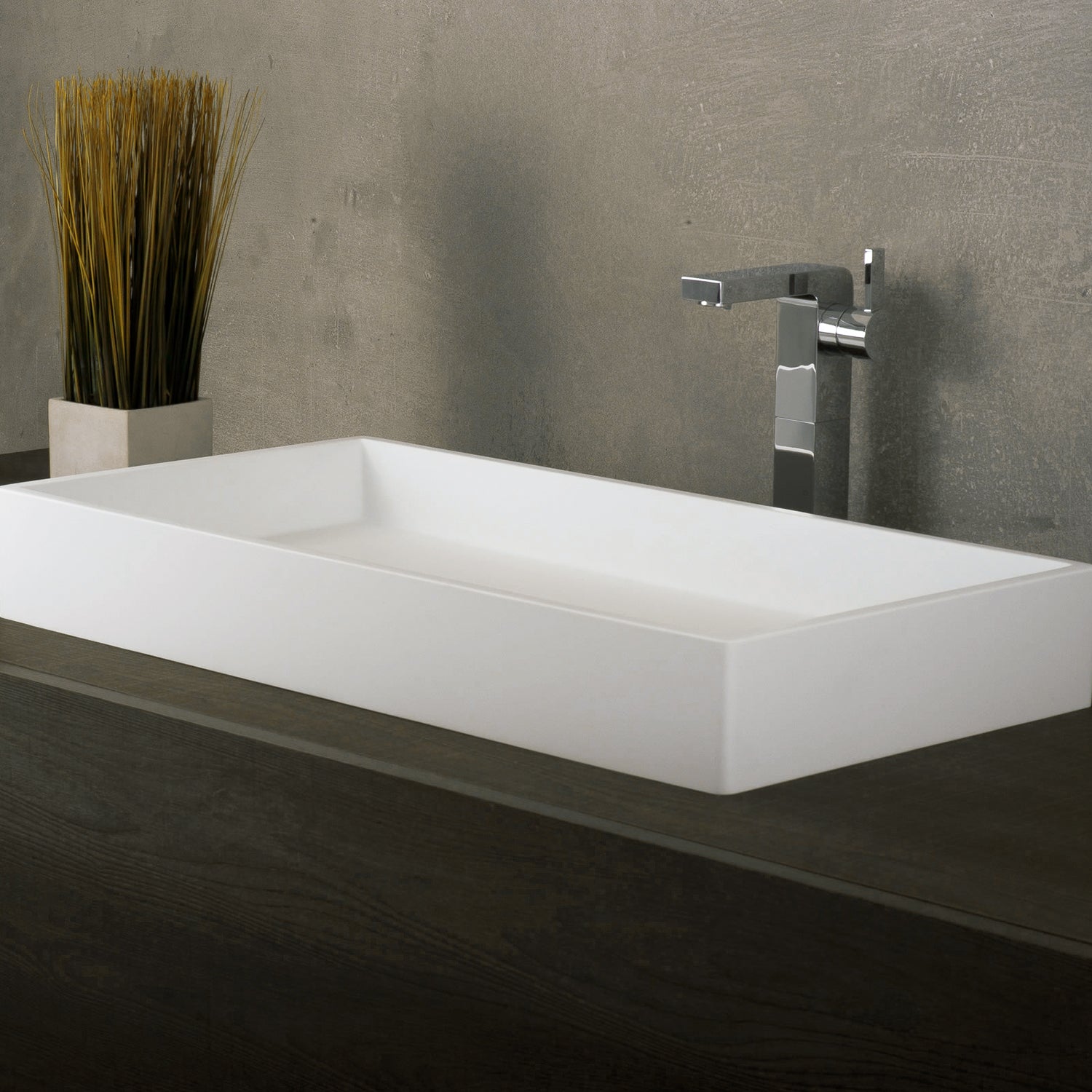 DAX Solid Surface Rectangle Single Bowl Bathroom Vessel Sink, White Matte Finish,  31-1/2 x 15-3/4 x 4-3/4 Inches (DAX-AB-1327)