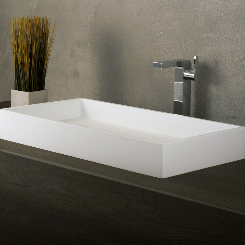 DAX Solid Surface Rectangle Single Bowl Bathroom Vessel Sink, White Matte Finish,  31-1/2 x 15-3/4 x 4-3/4 Inches (DAX-AB-1327)