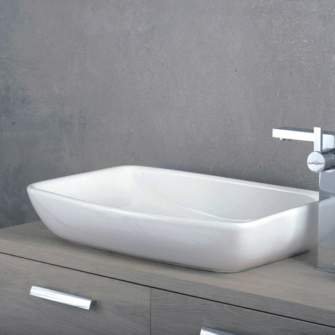 DAX Lavabo rectangular de cerámica para baño de un solo tazón, acabado blanco, 23-13/16 x 15-1/8 x 2-5/16 pulgadas (BSN-285I)