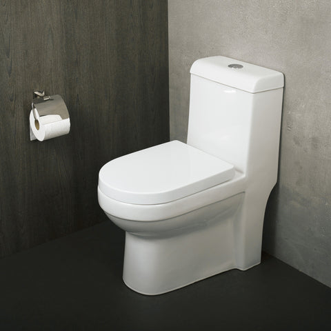 DAX One Piece Square Toilet with Soft Closing Seat and Dual Flush High-Efficiency, Porcelain, White Finish, Height 30-3/4 Inches (BSN-43A)