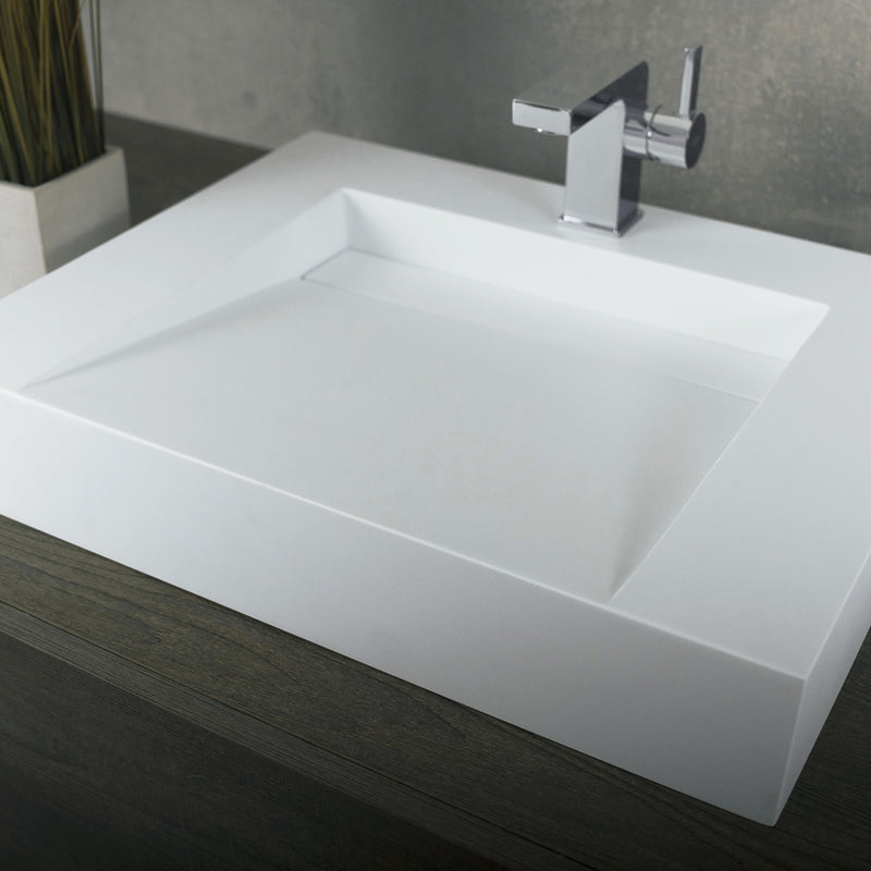 DAX Lavabo de baño rectangular de superficie sólida de un solo tazón, acabado blanco mate, 23-3/5 x 18-1/2 x 4 pulgadas (DAX-AB-1379)