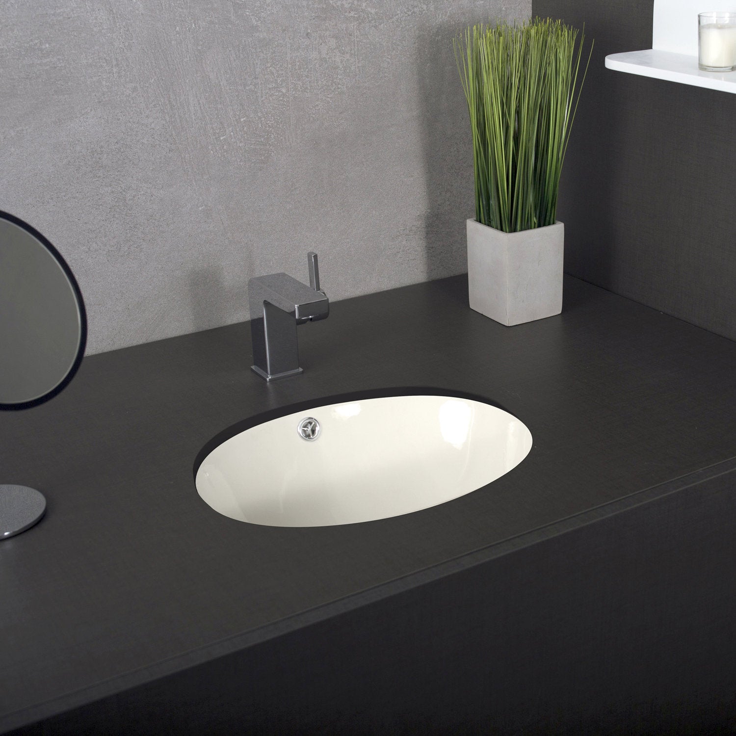 DAX Ceramic Oval Single Bowl Undermount Bathroom Sink, Ivory Finish, 18 x 14-3/4 x 7-1/2 Inches (BSN-205B-I)