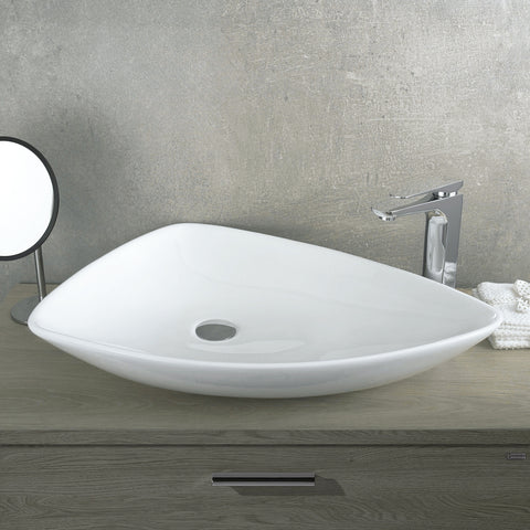 DAX Triángulo de cerámica Lavabo de recipiente individual para baño, acabado blanco, 26 x 18 x 5 pulgadas (BSN-223)