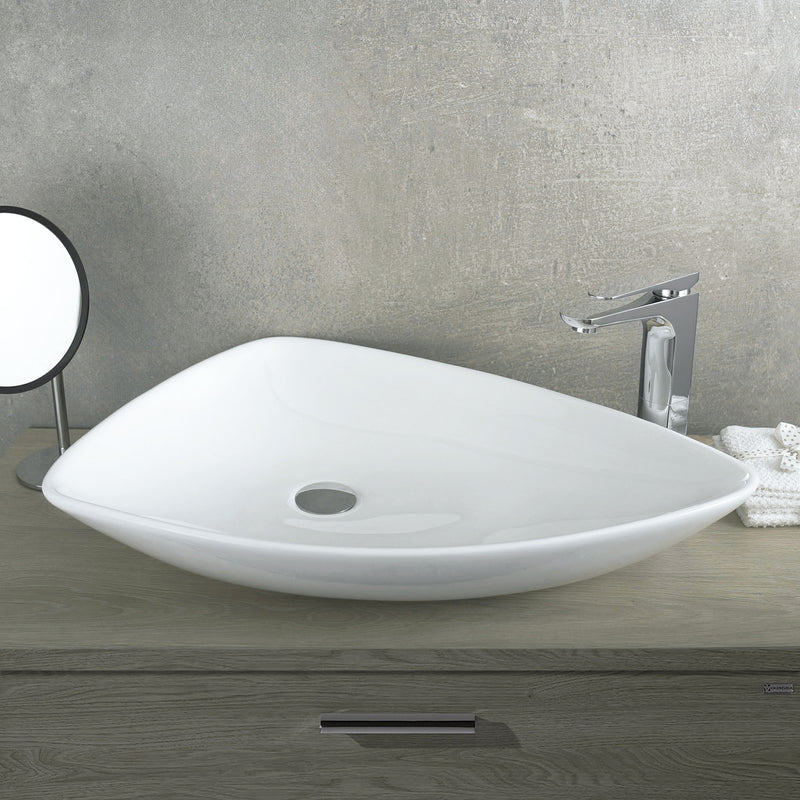 DAX Ceramic Triangle Single Bowl Bathroom Vessel Sink, White Finish, 26 x 18 x 5 Inches (BSN-223)