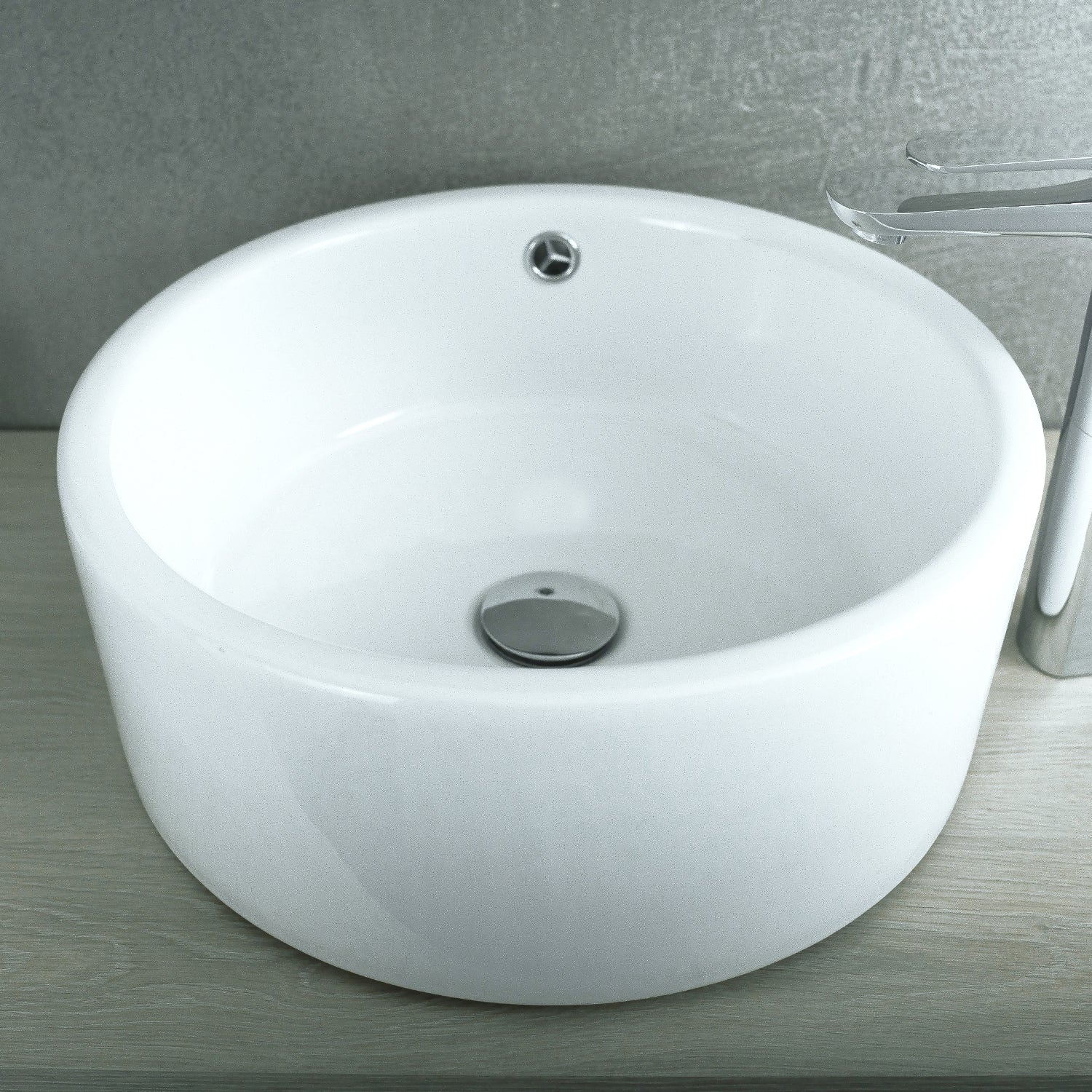 DAX Ceramic Round Single Bowl Bathroom Vessel Sink, White Finish, ?ò 16-1/2 x 4-1/2 Inches (BSN-218)