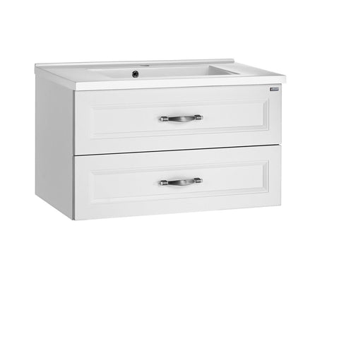 Mueble Sencillo de 24", Montaje a Pared, 2 Cajones con Cierre Suave, Blanco Mate, Serie Class de VALENZUELA