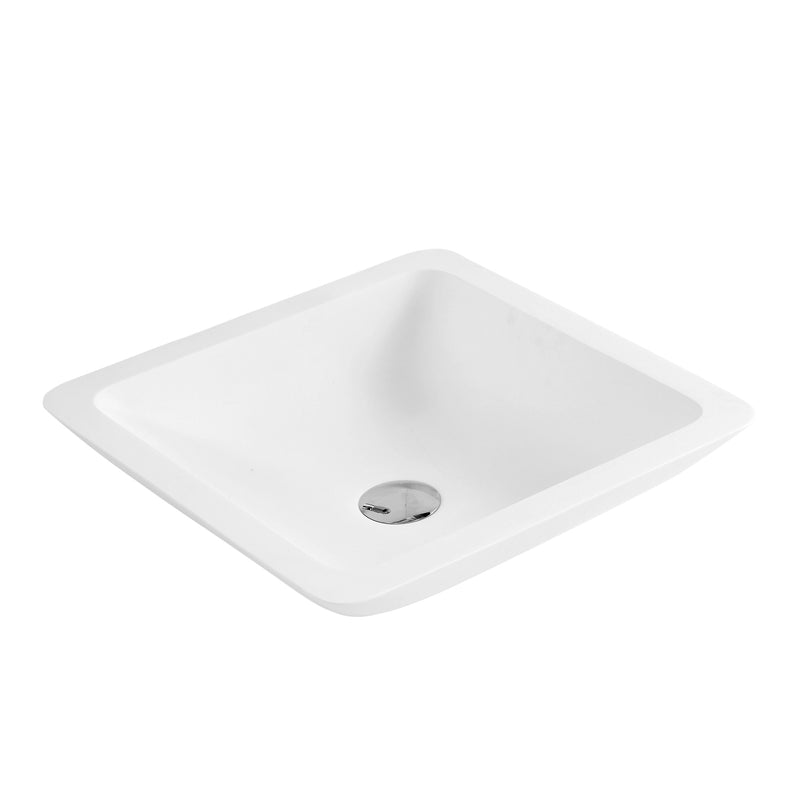 DAX Lavabo cuadrado de superficie sólida para baño de un solo tazón, acabado blanco mate, 16-1/2 x 16-1/2 x 4 pulgadas (DAX-AB-1320)
