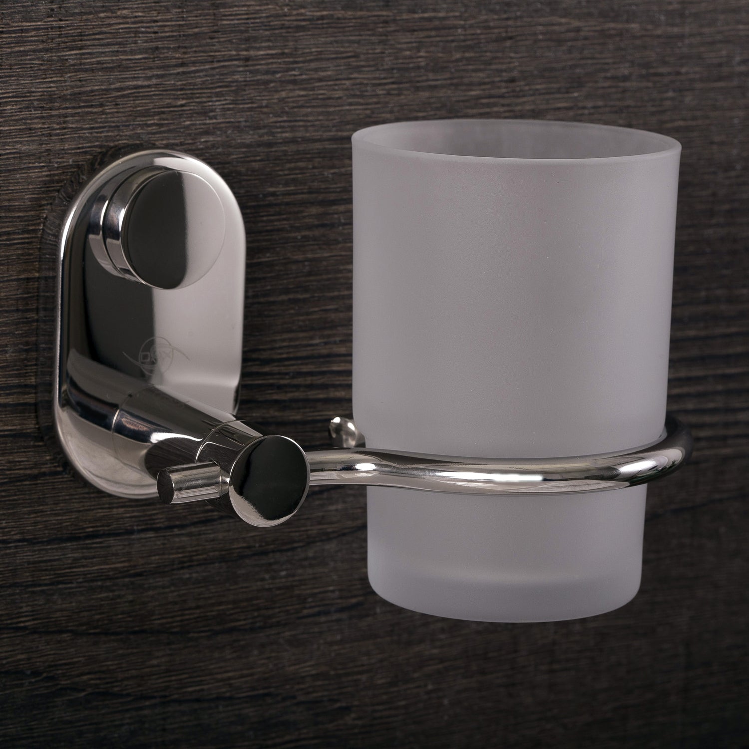 DAX - Soporte para cepillo de dientes de vaso individual para baño, montaje en pared de acero inoxidable con vaso de vidrio, acabado satinado, 4-5/16 x 3-3/4 x 4-1/8 pulgadas (DAX-G0206-S)