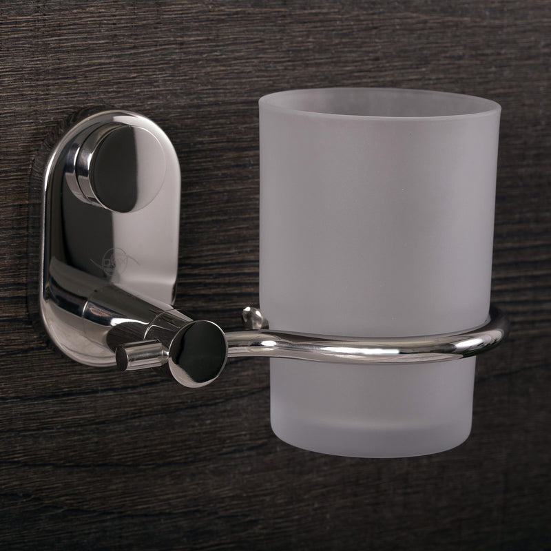 DAX Bathroom Single Tumbler Toothbrush Holder, Wall Mount Stainless Steel with Glass Cup, Satin Finish, 4-5/16 x 3-3/4 x 4-1/8 Inches (DAX-G0206-S)