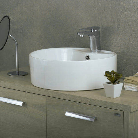 DAX Ceramic Round Single Bowl Bathroom Vessel Sink, White Finish, 18-5/16 x 5-15/16 x 18-5/16 Inches (BSN-222-A)