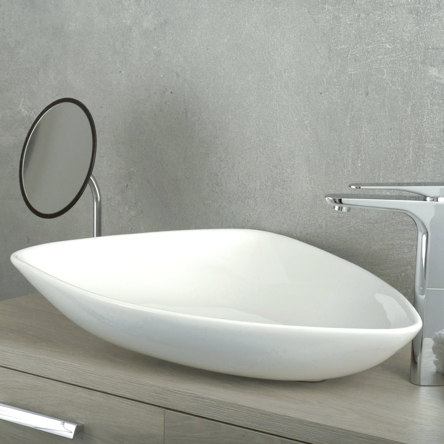 DAX Triángulo de cerámica Lavabo de recipiente individual para baño, acabado blanco, 26 x 18 x 5 pulgadas (BSN-223)