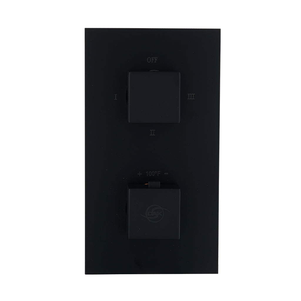 DAX Square Concealed Valve. thermostatic Mixer with 2/3 Function Diverter. Matte Black Finish (DAX-1054-SQ-BL)