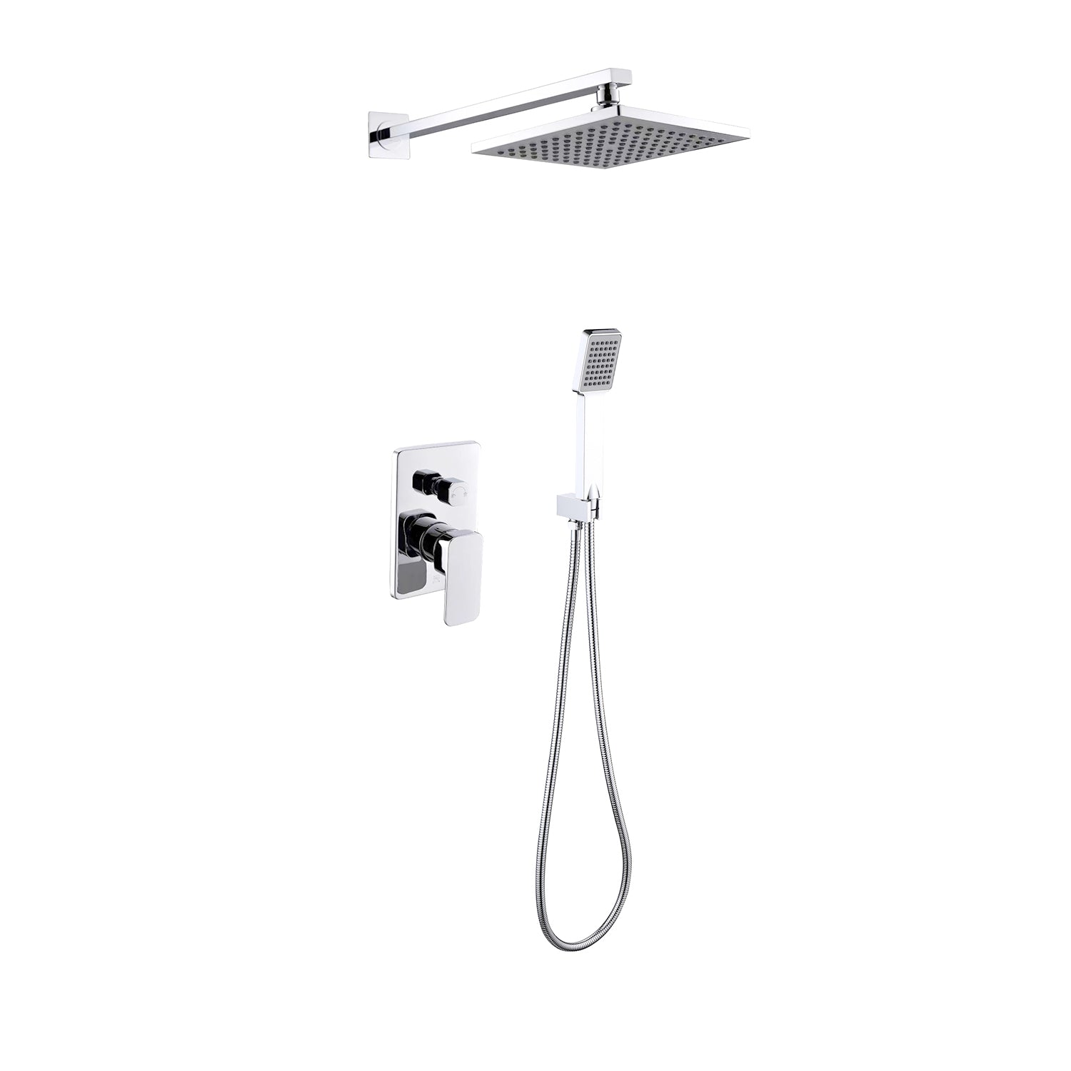 DAX Bathroom Rain Mixer Shower, Square Rainfall Shower Head System with Shower Trim and Hand Shower, Wall Mount, Chrome Finish (DAX-6813B-CR)