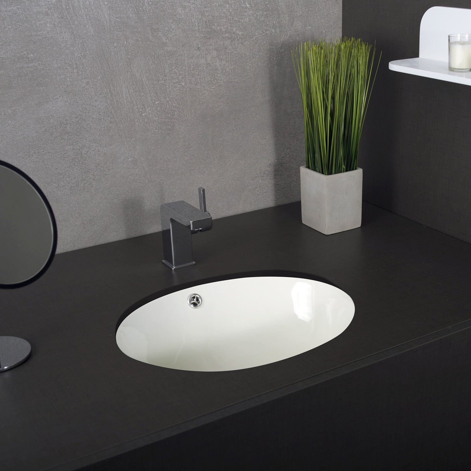 DAX Ceramic Oval Single Bowl Undermount Bathroom Sink, Ivory Finish, 18-1/16 x 15-13/16 x 8-3/16 Inches (BSN-101)