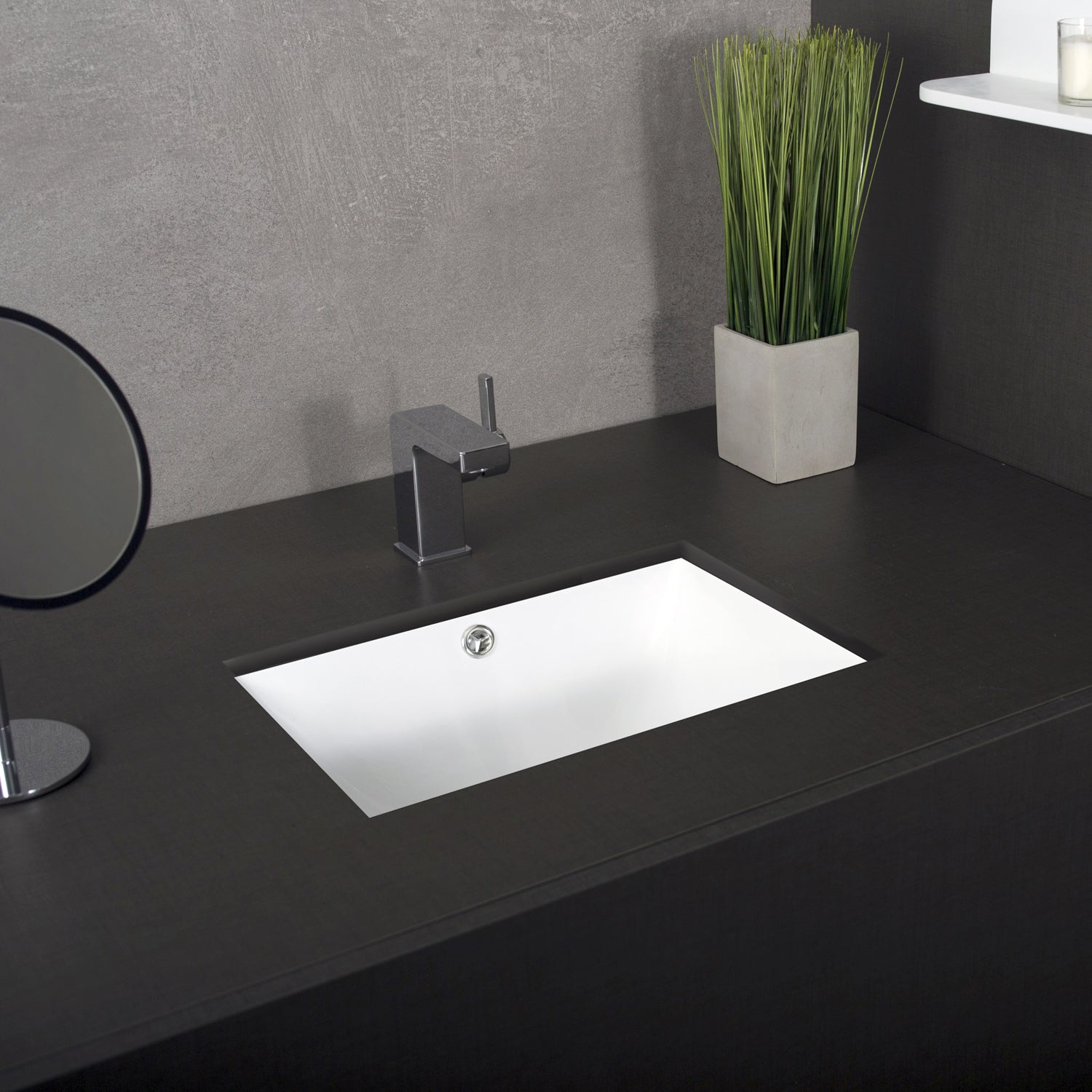 A white ceramic square single bowl undermount bathroom sink. Order now at www.daxib.com