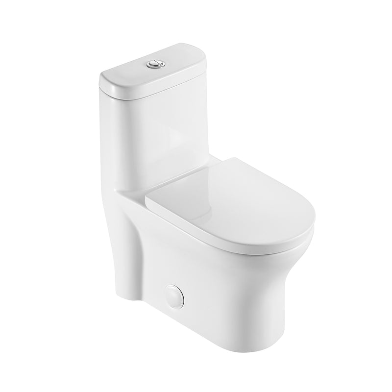 DAX One Piece Oval Toilet with Soft Closing Seat and Dual Flush High-Efficiency, Porcelain, White Finish, Height 29-1/2 Inches (BSN-832)