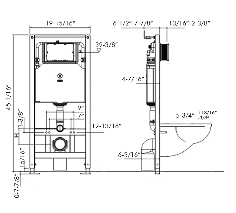 DAX One Piece Modern Square Toilet, Wall Mount with Soft Closing Seat and Dual Flush High-Efficiency, Ceramic, White Finish, Height 13 Inches (BSN-CL11002A-17)