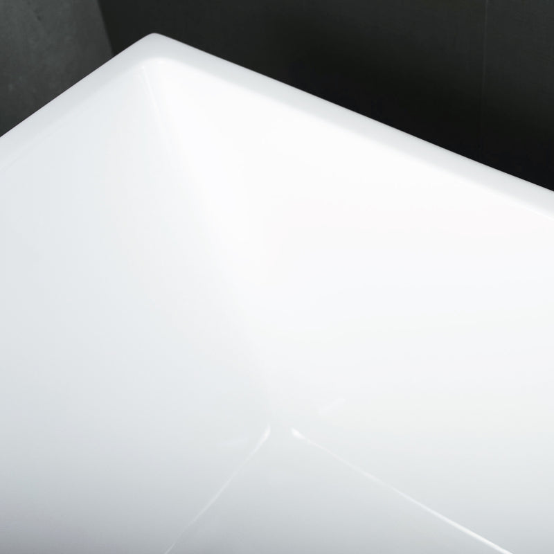 DAX Square Freestanding High Gloss Acrylic Bathtub with Central Drain and Overflow, Stainless Steel Frame, 59-1/16 x 23-5/8 x 31-1/2 Inches (BT-8013A)