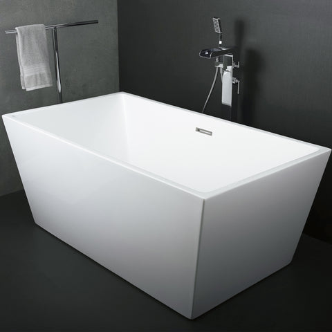 DAX Square Freestanding High Gloss Acrylic Bathtub with Central Drain and Overflow, Stainless Steel Frame, 59-1/16 x 23-5/8 x 31-1/2 Inches (BT-8013)