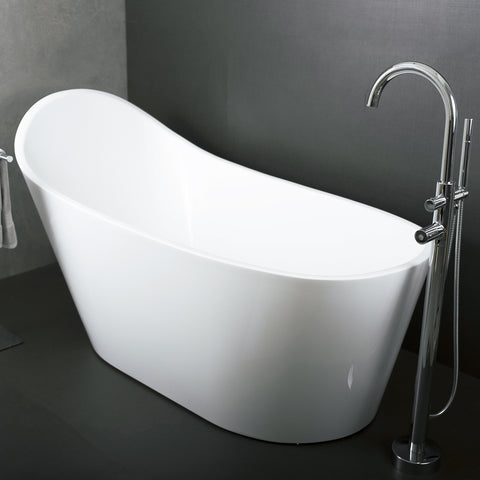 DAX Slipper Freestanding High Gloss Acrylic Bathtub with Central Drain and Overflow, Stainless Steel Frame, 66-15/16 x 35-1/16 x 31-1/2 Inches (BT-8089)