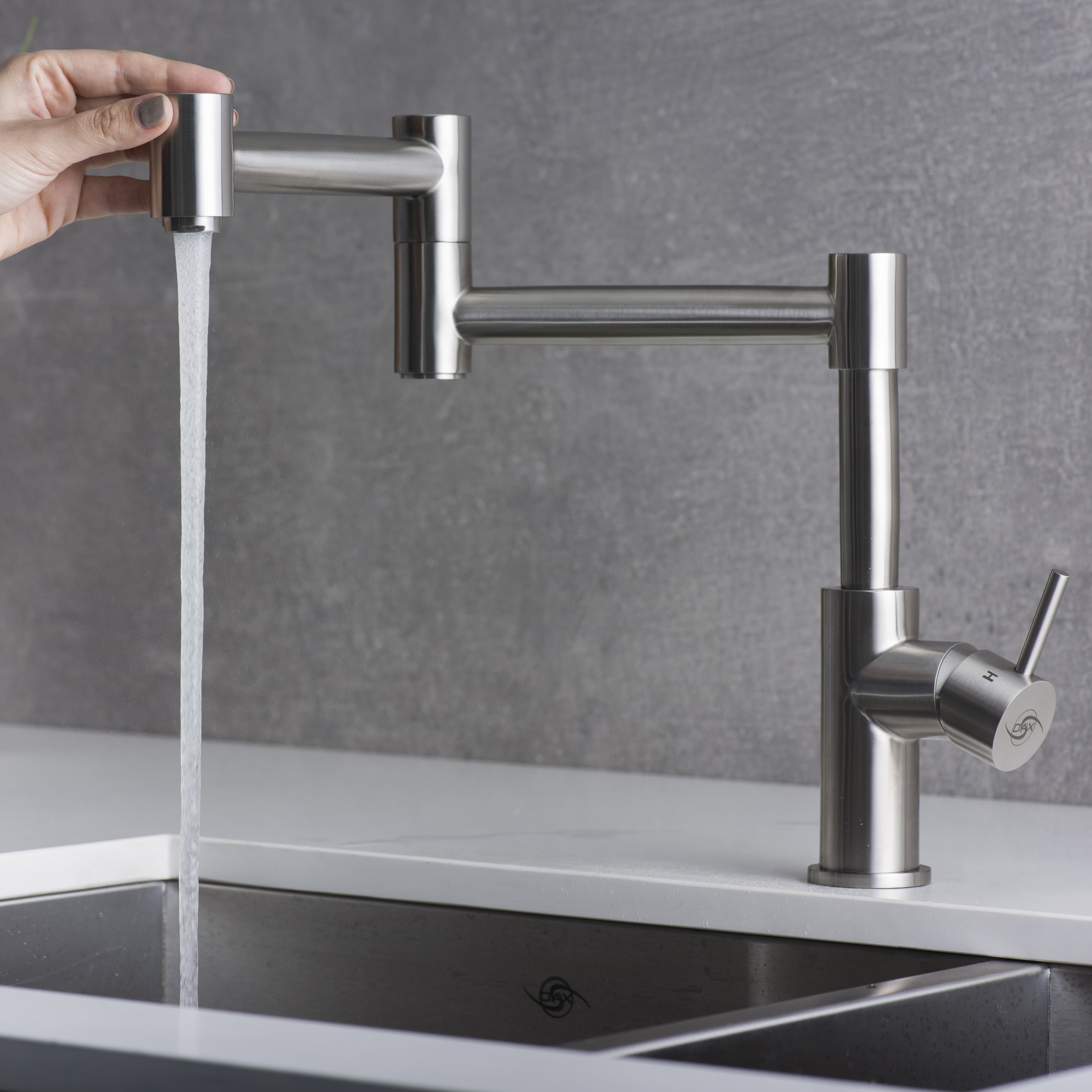 DAX Modern Sink Kitchen Faucet, Single Lever, Stainless Steel Body, Brushed Stainless Steel Finish, Size 7-1/2 x 12-3/4 Inches (DAX-006-01)