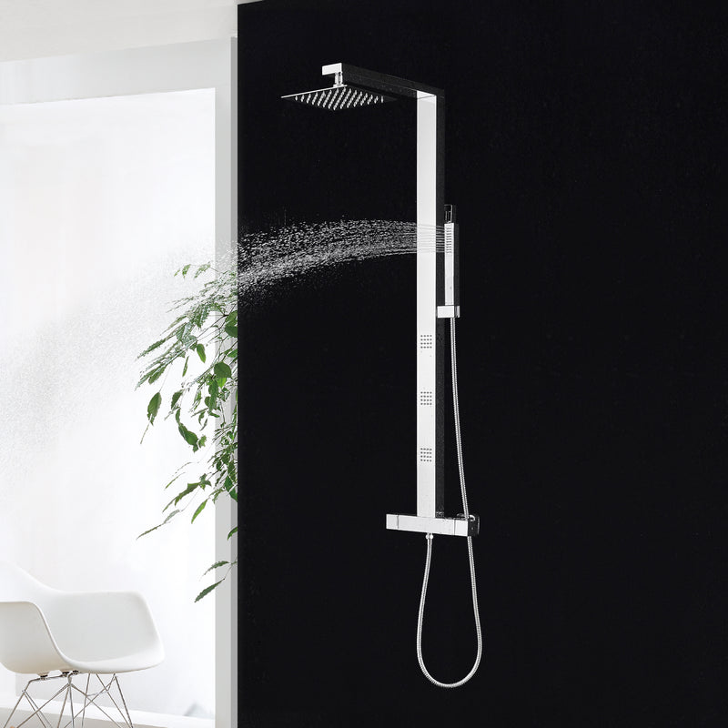 Columna de ducha de acero inoxidable DAX Mezclador termostático Cuerpo Jets Ducha de mano (DAX-019-CR) 