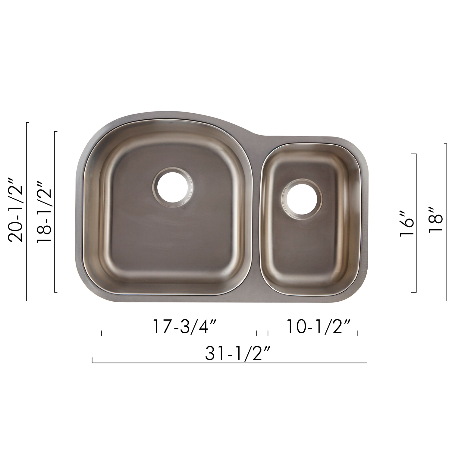 DAX 70/30 Double Bowl Undermount Kitchen Sink, 18 Gauge Stainless Steel, Brushed Finish , 31-1/2 x 20-1/2 x 9 Inches. ORder now at www.daxib.com