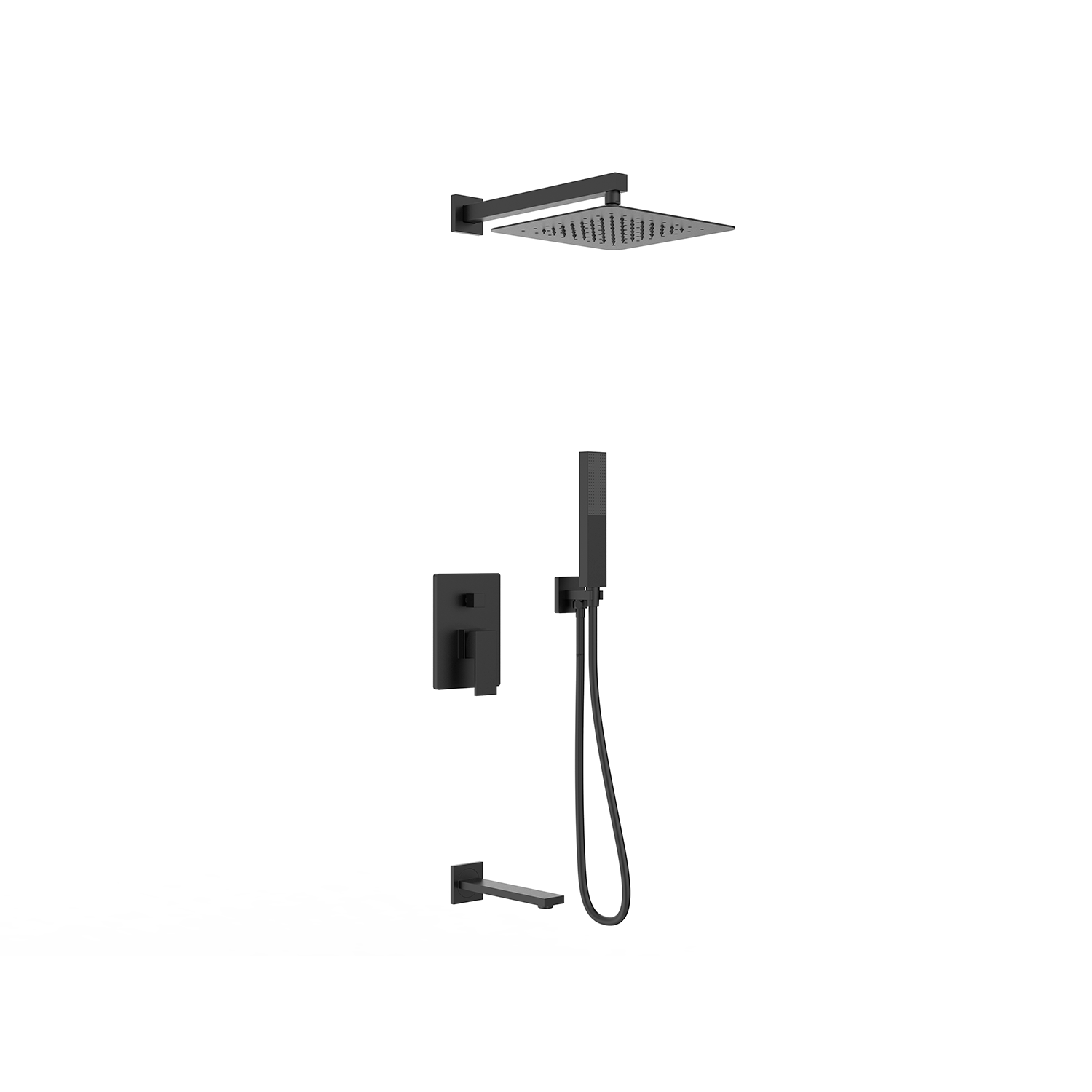 DAX Square 3 Way Shower System with Hand Shower Matt Black Finish (DAX-6563A-BL)