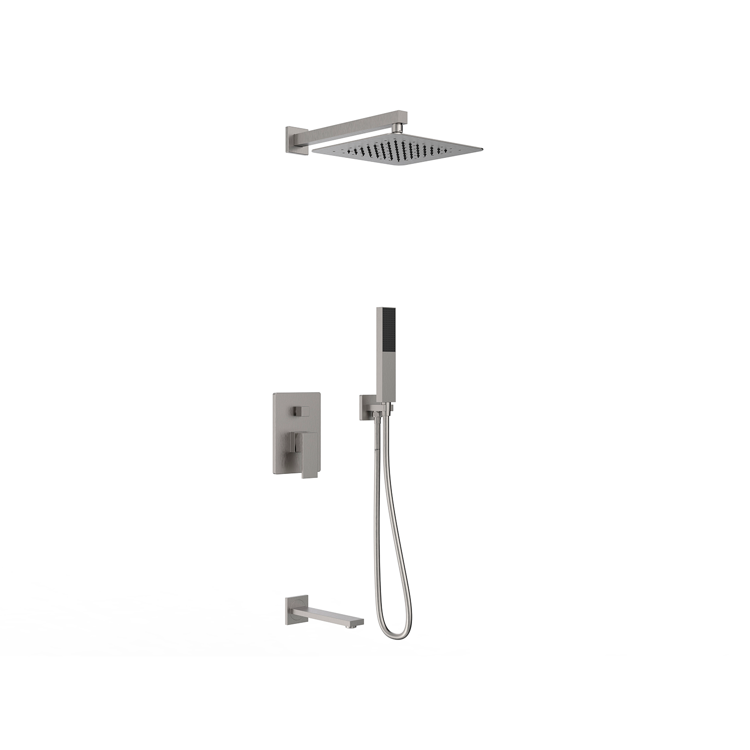 DAX Square 3 Way Shower System with Hand Shower Brushed Nickel Finish (DAX-6563A-BN)