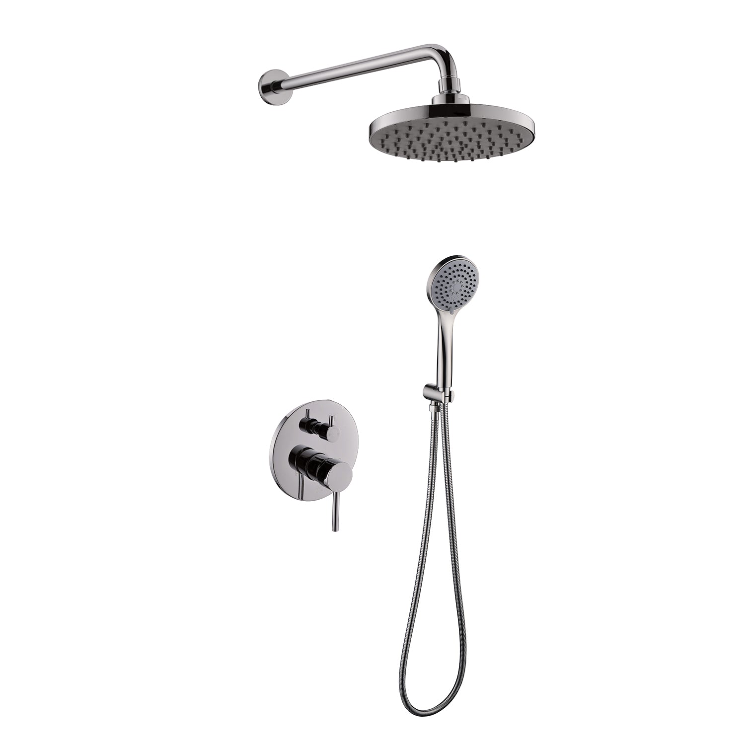 DAX Bathroom Rain Mixer Shower, Round Rainfall Shower Head System with Shower Trim and Hand Shower, Wall Mount, Brushed Nickel Finish (DAX-6813-BN)