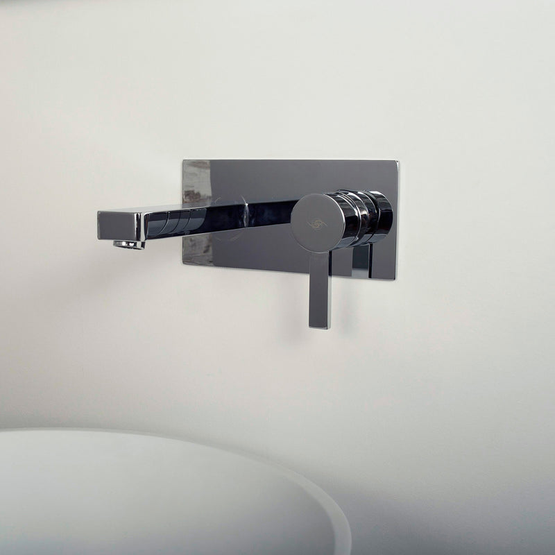 DAX - Grifo de baño con manija de montaje en pared, cuerpo de latón, acabado cromado, 4-5/16 x 4 pulgadas, (DAX-8287) 