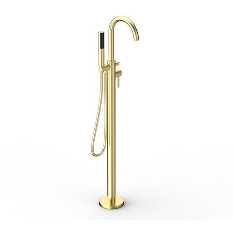 Llenador de bañera independiente DAX con ducha de mano y pico de cuello de cisne Acabado en oro cepillado (DAX-8823-BG) 