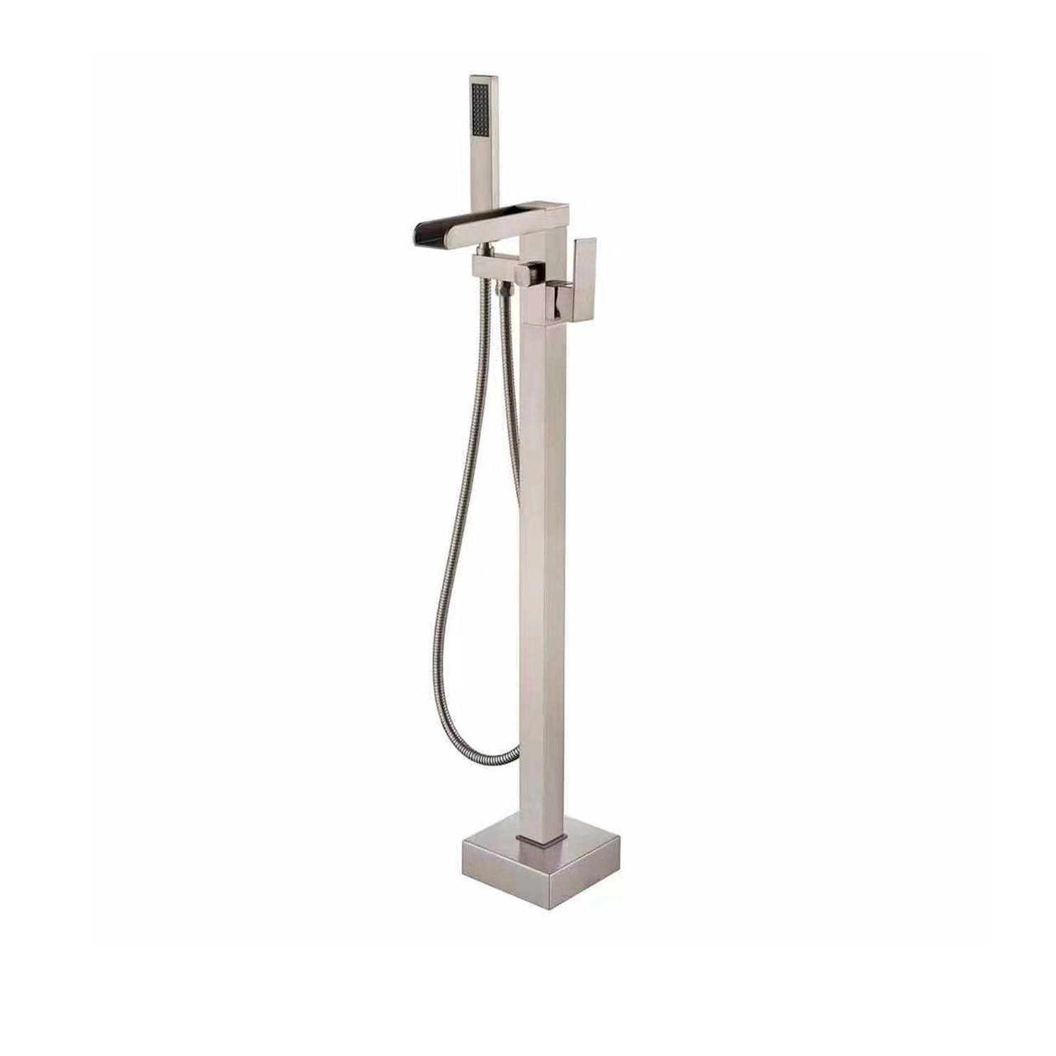 DAX Freestanding Tub Filler with Hand Shower and Waterfall Spout Brushed Nickel Finish (DAX-8853-BN)