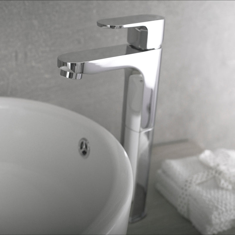 DAX Grifo monomando para lavabo de baño, cuerpo de latón, acabado cromado, 4-3/4 x 12-13/16 pulgadas (DAX-9889B) 