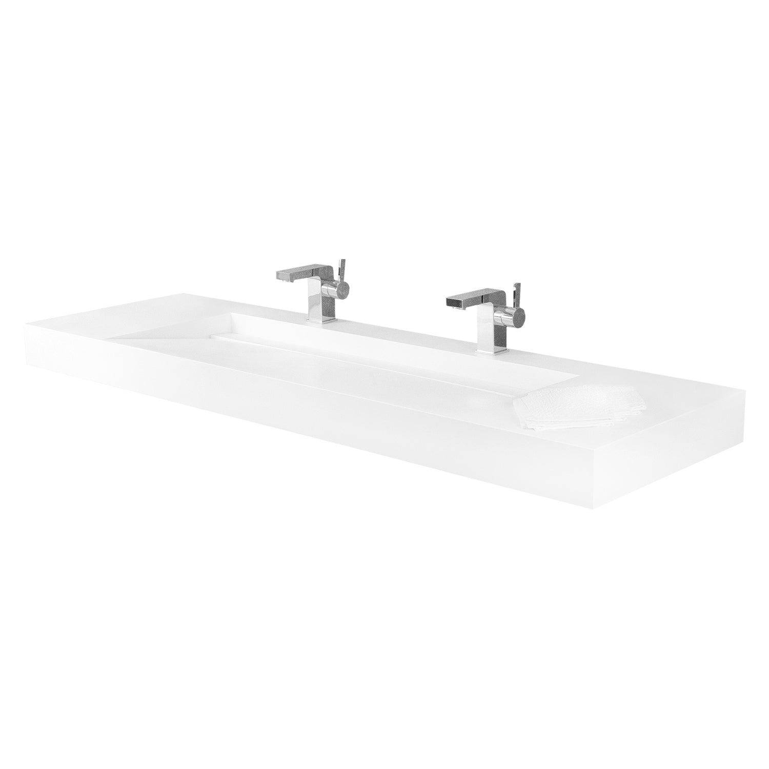 Fregadero de baño DAX de superficie sólida, rectangular, doble cuenco, montaje superior, acabado blanco mate, 62-4/5 x 18-7/8 x 4 pulgadas (DAX-AB-1371)