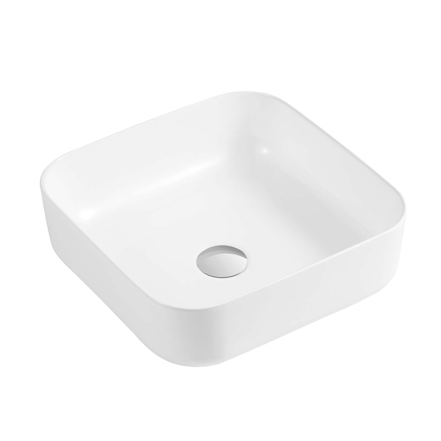DAX - Lavabo cuadrado de cerámica para baño, blanco brillante - (15" x 15") (DAX-CL1282-WG)