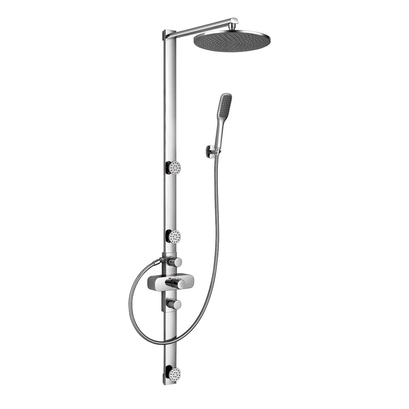 Sistema de ducha DAX con cabezal de ducha de lluvia redondo, 3 boquillas, ducha de mano y controles individuales, montaje en pared, cuerpo de latón, acabado cromado (DAX-FH8452-675) 