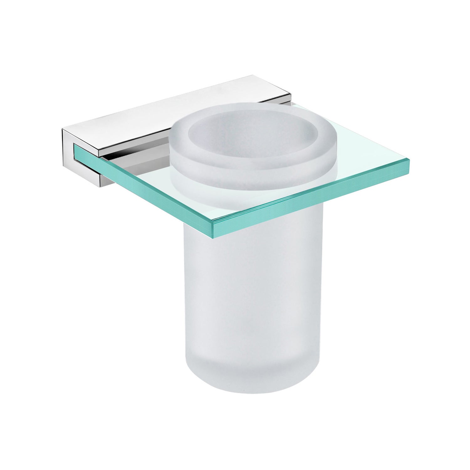 DAX Venice Bathroom Single Tumbler Toothbrush Holder, Wall Mount, Tempered Glass Cup with Clear Glass, Brushed Finish, 4-5/16 x 4-5/16 x 4-1/2 Inches (DAX-GDC060152-BN)