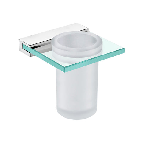 DAX Venice - Soporte para cepillo de dientes para vaso individual de baño, montaje en pared, vaso de vidrio templado con vidrio transparente, acabado cepillado, 4-5/16 x 4-5/16 x 4-1/2 pulgadas (DAX-GDC060152-BN) 