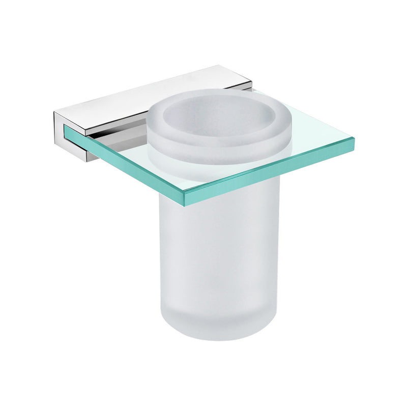 DAX Venice Bathroom Single Tumbler Toothbrush Holder, Wall Mount, Tempered Glass Cup with Clear Glass, Chrome Finish, 4-5/16 x 4-5/16 x 4-1/2 Inches (DAX-GDC060152-CR)