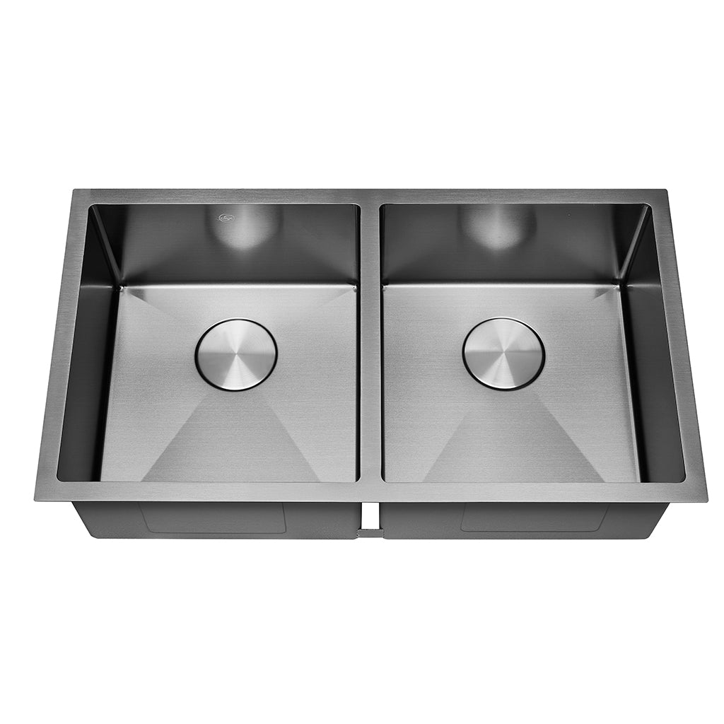 DAX Handmade Nanometre Double Bowl Undermount Kitchen Sink - Black Stainless Steel 304 - Accessories Included (DAX-NB3218-R10)