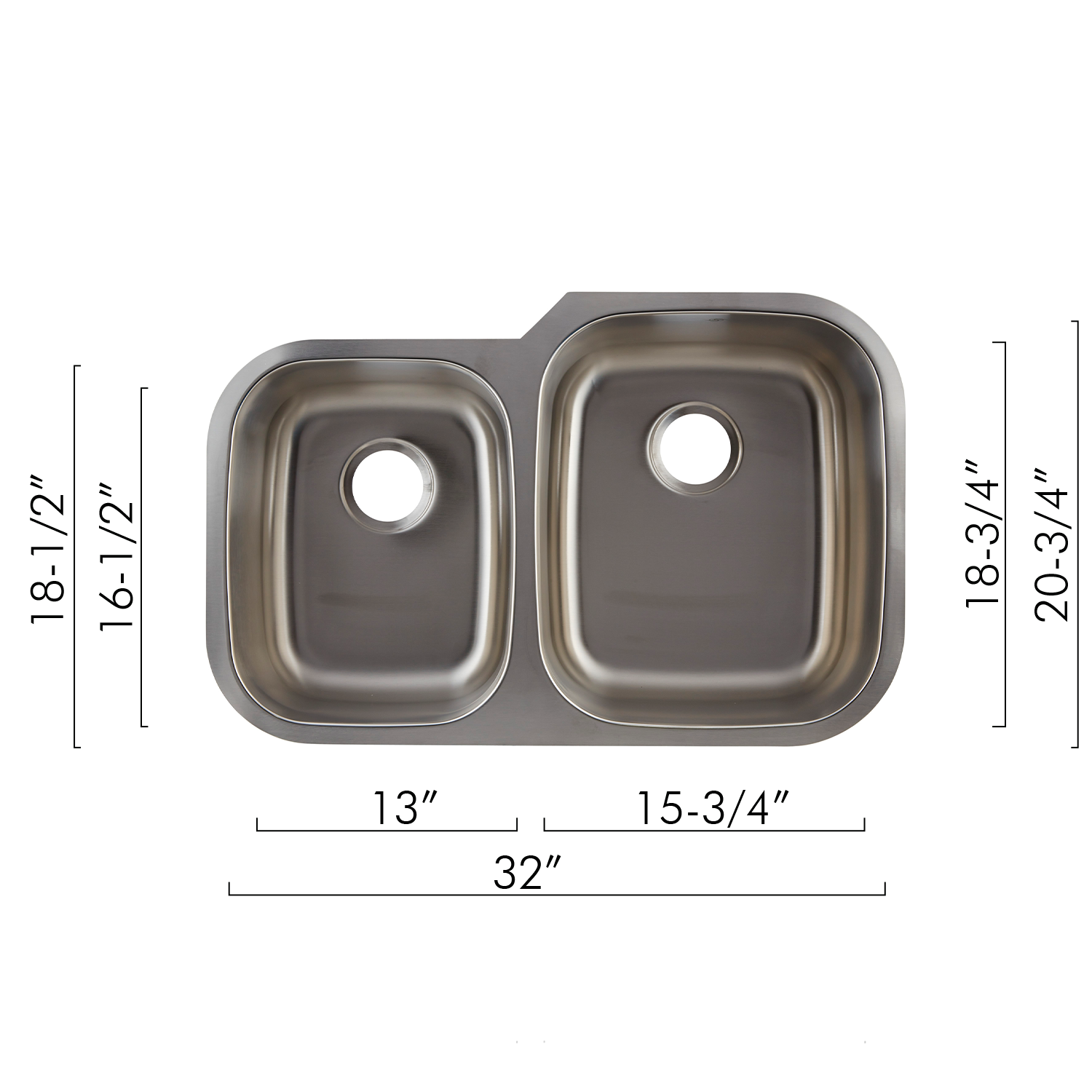 Fregadero de cocina DAX 40/60 de doble cuenco, acero inoxidable de calibre 18, acabado cepillado, 32 x 20-3/4 x 9 pulgadas (DAX-3120R) 